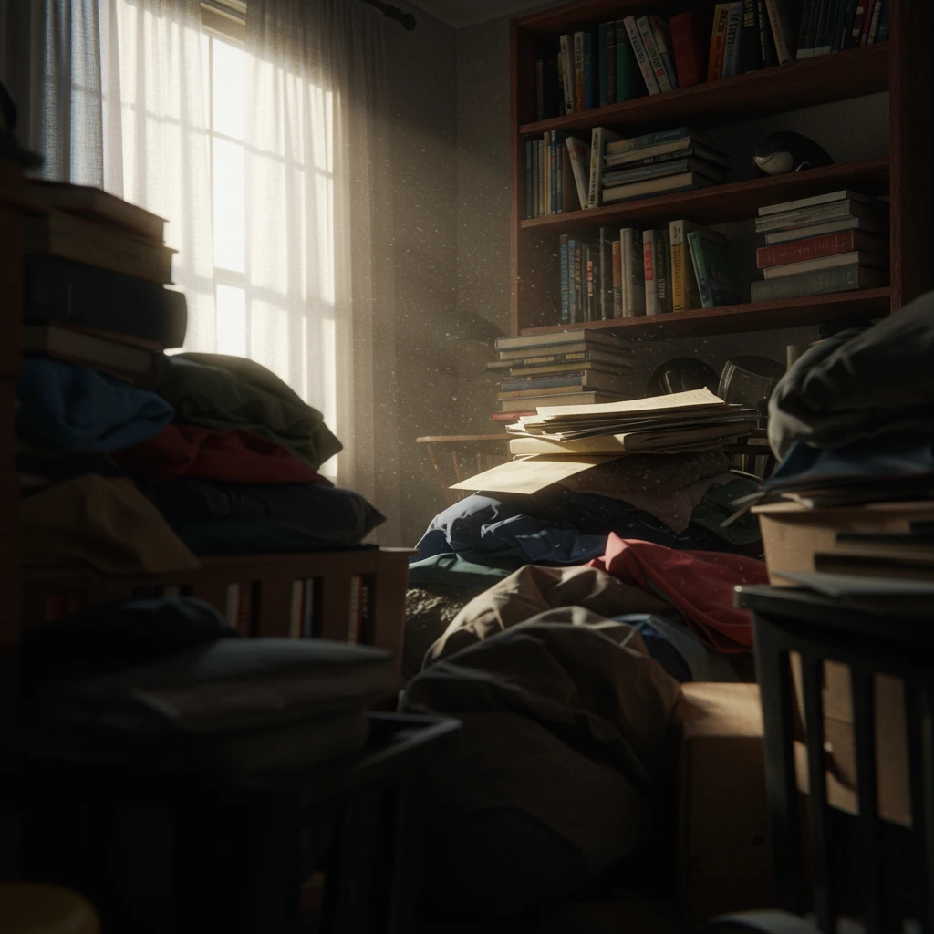 Chambre très encombrée illustrant le syndrome de Diogène.
